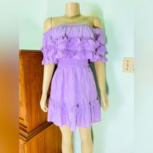 Lilac Off The Shoulder Ruffle Romper
